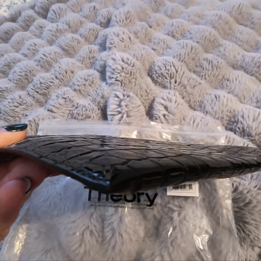 Theory Patent genuine leather Large Flat Pouch Clutch bag Black NWT - Picture 14 of 16